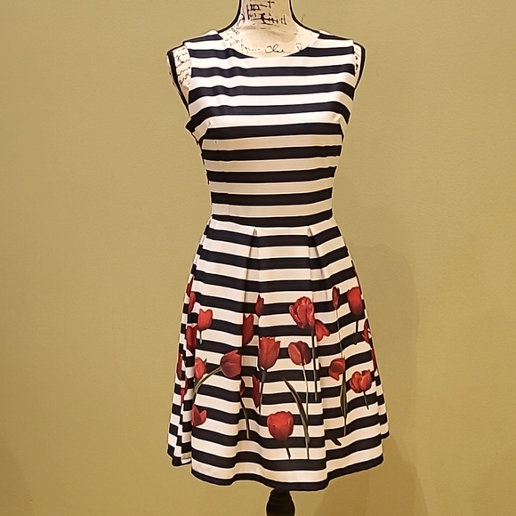 made in italy Dresses & Skirts - 👗👗👗Beautiful Sleeveless Dress Navy & White with Red Accent Flowers